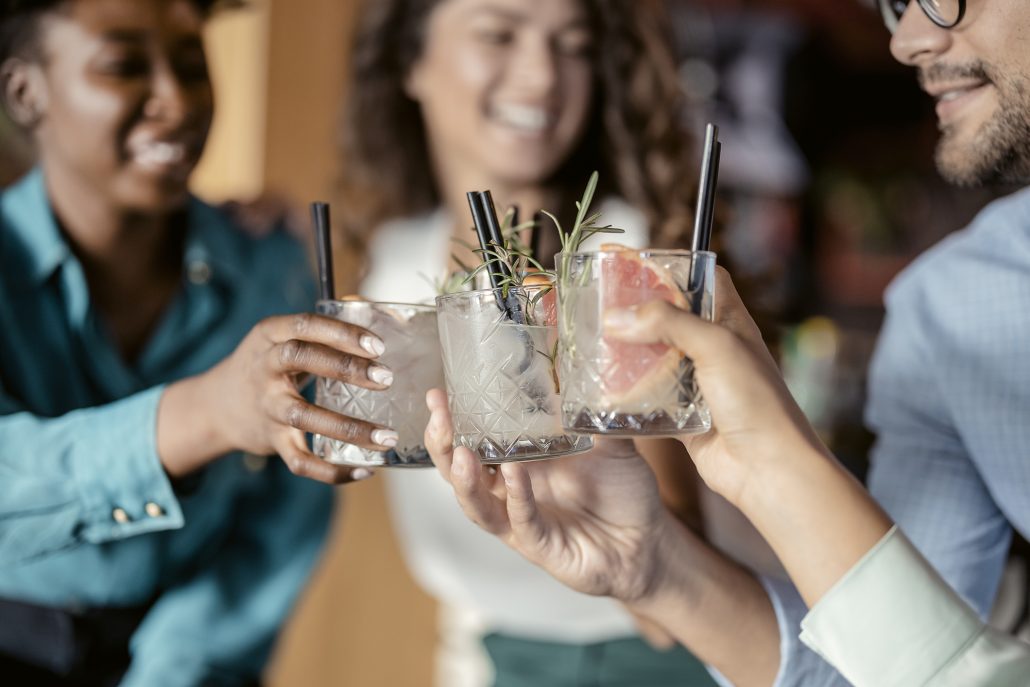 group of friends cheering